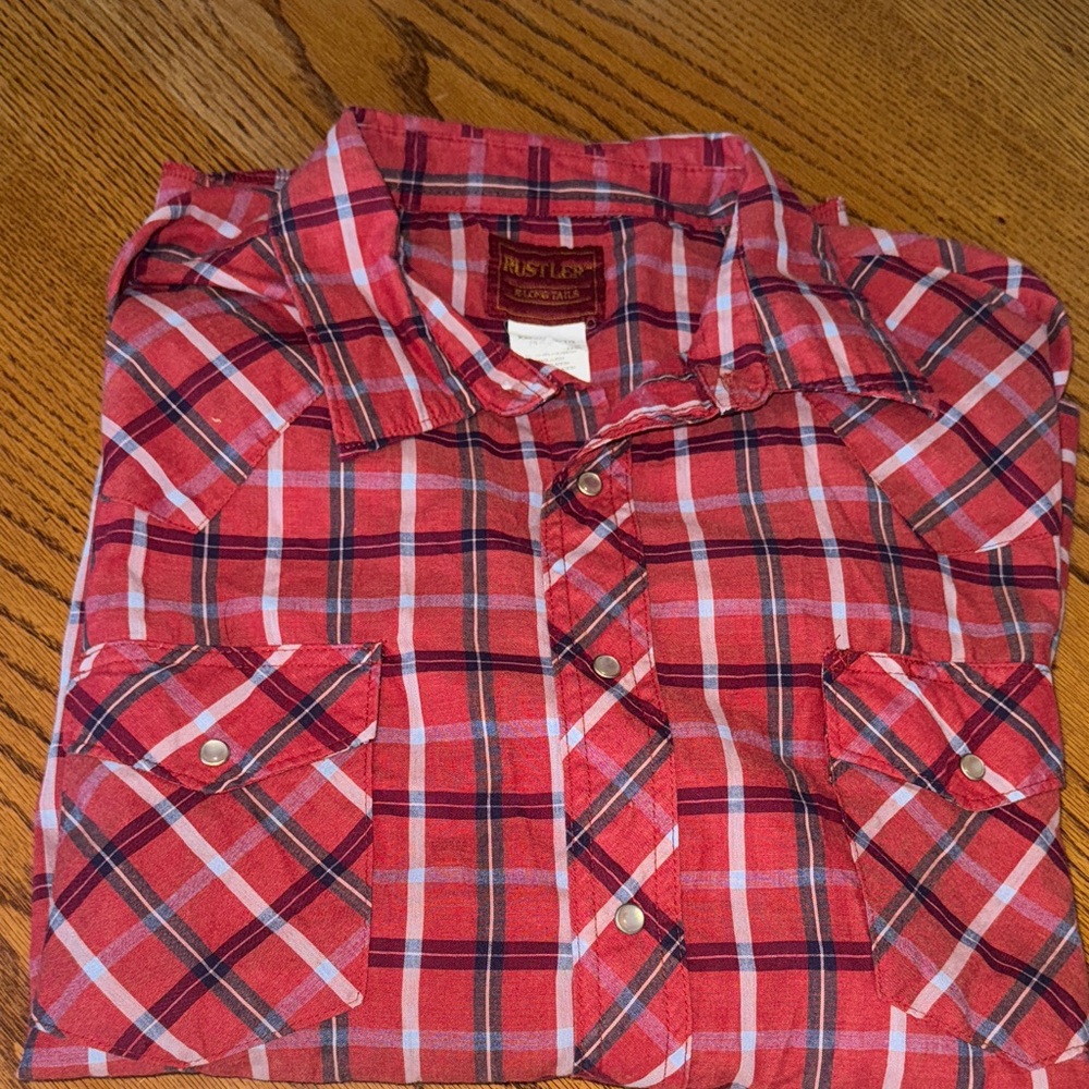 Rustler Men's Red and Black Plaid Button Down Shirt